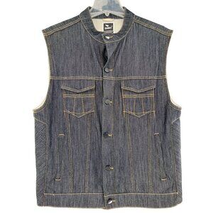 Saint Mens Denim Sleeveless Vest With Eagle Patch Button Closure Pockets Classic